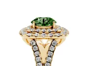 Round Halo Split Shank Engagement Ring Setting for a Fancy Green Lab-Grown Diamond | Pavé Strands | Yellow Gold