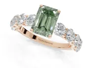 Emerald Cut Side Stone Engagement Ring Setting for a Fancy Green Lab-Grown Diamond | Scalloped Prong Accents | Rose Gold