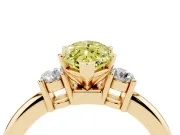 Fancy Yellow Three-Stone Marquise Cut Diamond Ring Set in Yellow gold with Prong Setting and Plain Band