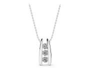 Round Lab-Grown Diamond Three-Stone Channel Set Drop Pendant | U-Shaped Base | Sterling Silver