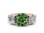 Round Three Stone Engagement Ring Setting for a Fancy Green Lab-Grown Diamond | Accented Shoulders | Rose Gold