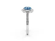 Round Halo Engagement Ring Setting for a Fancy Blue Lab-Grown Diamond | Petal Tips | Sterling Silver