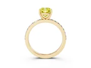 Cushion Cut Pavé Solitaire Engagement Ring Setting for a Fancy Yellow Lab-Grown Diamond | Single Row Band | Yellow Gold