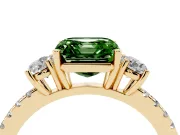 Asscher Cut Three Stone Engagement Ring Setting for a Fancy Green Lab-Grown Diamond | Pave Shoulders | Yellow Gold