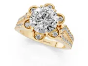 Round Petal Frame Floral Halo Engagement Ring Setting | Pavé Split Shank | Yellow Gold