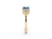 Fancy Blue Asscher Cut Diamond Solitaire Ring Set in Yellow gold with Cluster Accents on Each Side