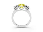 Cushion Cut Three Stone Engagement Ring Setting for a Fancy Yellow Lab-Grown Diamond | Basket Prong Heads | White Gold