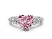 Heart-Shaped Close Set Pave Engagement Ring Setting for a Fancy Pink Lab-Grown Diamond | Multi Row | Sterling Silver