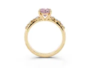 Fancy Pink Oval Cut Diamond Solitaire Vine Band Ring Set in Yellow gold with Round Accents and Prong Setting