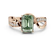 Emerald Cut Bypass Solitaire Engagement Ring Setting for a Fancy Green Lab-Grown Diamond | Pavé Strands | Rose Gold