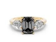 Emerald Cut Three-Stone Engagement Ring Setting for a Black Center | Pear Side Stones | Yellow Gold