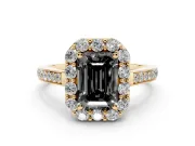 Emerald Cut Floral Halo Engagement Ring Setting for a Black Center | Yellow Gold