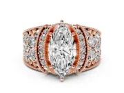Marquise Vintage Milgrain Pave Engagement Ring Setting | Crescent Side Rows | Rose Gold