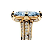 Fancy Blue Marquise Cut Diamond Pavé Split Shank Solitaire Ring Set in Yellow gold with Prong Setting