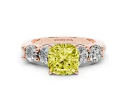 Cushion Cut Five Stone Engagement Ring Setting for a Fancy Yellow Lab-Grown Diamond | Prong Set Side Stones | Rose Gold