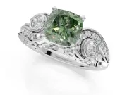 Cushion Cut Swirl Engagement Ring Setting for a Fancy Green Lab-Grown Diamond | Sterling Silver