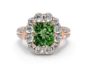 Fancy Green Radiant Cut Diamond Halo Engagement Ring Set in Rose gold with Split Shank and Prong Setting