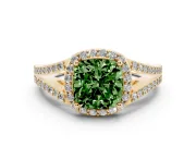 Cushion Cut Halo Engagement Ring Setting for a Fancy Green Lab-Grown Diamond | V-Split Pavé Band | Yellow Gold