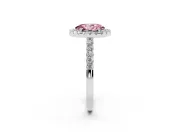 Fancy Pink Oval Cut Diamond Halo Pavé Solitaire Ring Set in White gold with Prong-Set Center Stone