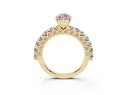 Fancy Pink Marquise Cut Diamond Solitaire Ring Set in Yellow gold with Shared Prong Pavé Band