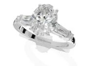Oval Tapered Baguette Engagement Ring Setting | Bar Set Sides | White Gold