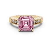 Asscher Cut Engraved Engagement Ring Setting for a Fancy Pink Lab-Grown Diamond | Yellow Gold