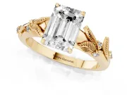 Emerald Cut Leaf Motif Solitaire Engagement Ring Setting | Accented Leaves | Yellow Gold