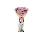 Fancy Pink Radiant Cut Diamond Solitaire Ring Set in Rose gold with Channel-Set Baguette Band and Prong Setting