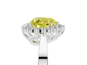 Fancy Yellow Heart Cut Diamond Halo Ring Set in Platinum with Round Halo and Smooth Solitaire Band