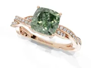 Cushion Cut Twisted Pavé Solitaire Engagement Ring Setting for a Fancy Green Lab-Grown Diamond | Open Basket | Rose Gold