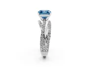 Fancy Blue Asscher Cut Diamond Solitaire Twist Band Ring Set in Platinum with Pavé Setting and Prong Head