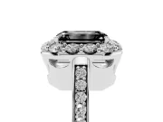 Fancy Black Emerald Cut Diamond Floral Halo Ring Set in White gold with Pavé Band and Prong Setting