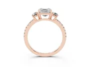 Asscher Cut Three Stone Engagement Ring Setting | Pave Shoulders | Rose Gold