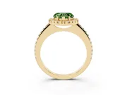 Heart-Shaped Pave Halo Engagement Ring Setting for a Fancy Green Lab-Grown Diamond | Pave Band | Yellow Gold