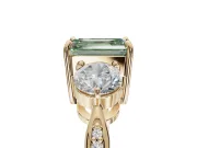 Emerald Cut Three Stone Engagement Ring Setting for a Fancy Green Lab-Grown Diamond | Tapered Pave Band | Yellow Gold