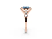 Emerald Cut Floral Engagement Ring Setting for a Fancy Blue Lab-Grown Diamond | Petal Frame and Side Stones | Rose Gold