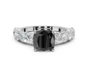 Cushion Cut Side Stone Engagement Ring Setting for a Black Center | Sterling Silver
