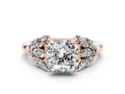 Cushion Cut Leaf Cluster Engagement Ring Setting | Rose Gold