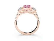 Fancy Pink Cushion Cut Diamond Three-Stone Ring Set in Rose gold with Pavé Band