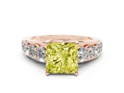Fancy Yellow Princess Cut Diamond Pavé Engagement Ring Set in Rose gold with Prong Setting