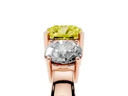 Cushion Cut Three Stone Engagement Ring Setting for a Fancy Yellow Lab-Grown Diamond | Wide Plain Band | Rose Gold