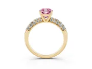 Cushion Cut Multi Row Pave Engagement Ring Setting for a Fancy Pink Lab-Grown Diamond | Yellow Gold