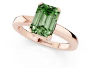 Fancy Green Emerald Cut Diamond Solitaire Ring Set in Rose gold with Prong Head and Smooth Polished Band
