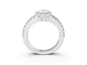 Oval Cut Diamond Halo Ring Set in Platinum with Pavé Split Shank and Prong Setting