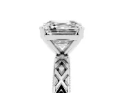 Asscher Cut Vintage Milgrain Solitaire Engagement Ring Setting | X Pattern Band | White Gold