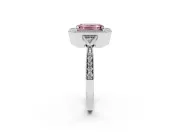 Fancy Pink Emerald Cut Diamond Halo Engagement Ring Set in Silver with Milgrain Pavé Band