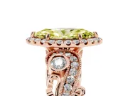 Fancy Yellow Marquise Cut Diamond Halo Ring Set in Rose gold with Milgrain Pavé Band and Prong Setting