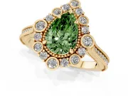 Pear-Shaped Scalloped Halo Engagement Ring Setting for a Fancy Green Lab-Grown Diamond | Milgrain Edges | Yellow Gold