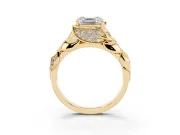 Asscher Cut Leaf Bypass Engagement Ring Setting | Pave Leaf Accents | Yellow Gold