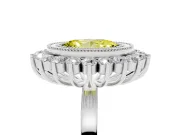 Fancy Yellow Oval Cut Diamond Halo Ring Set in Silver with Milgrain Edge and Round Prong Setting